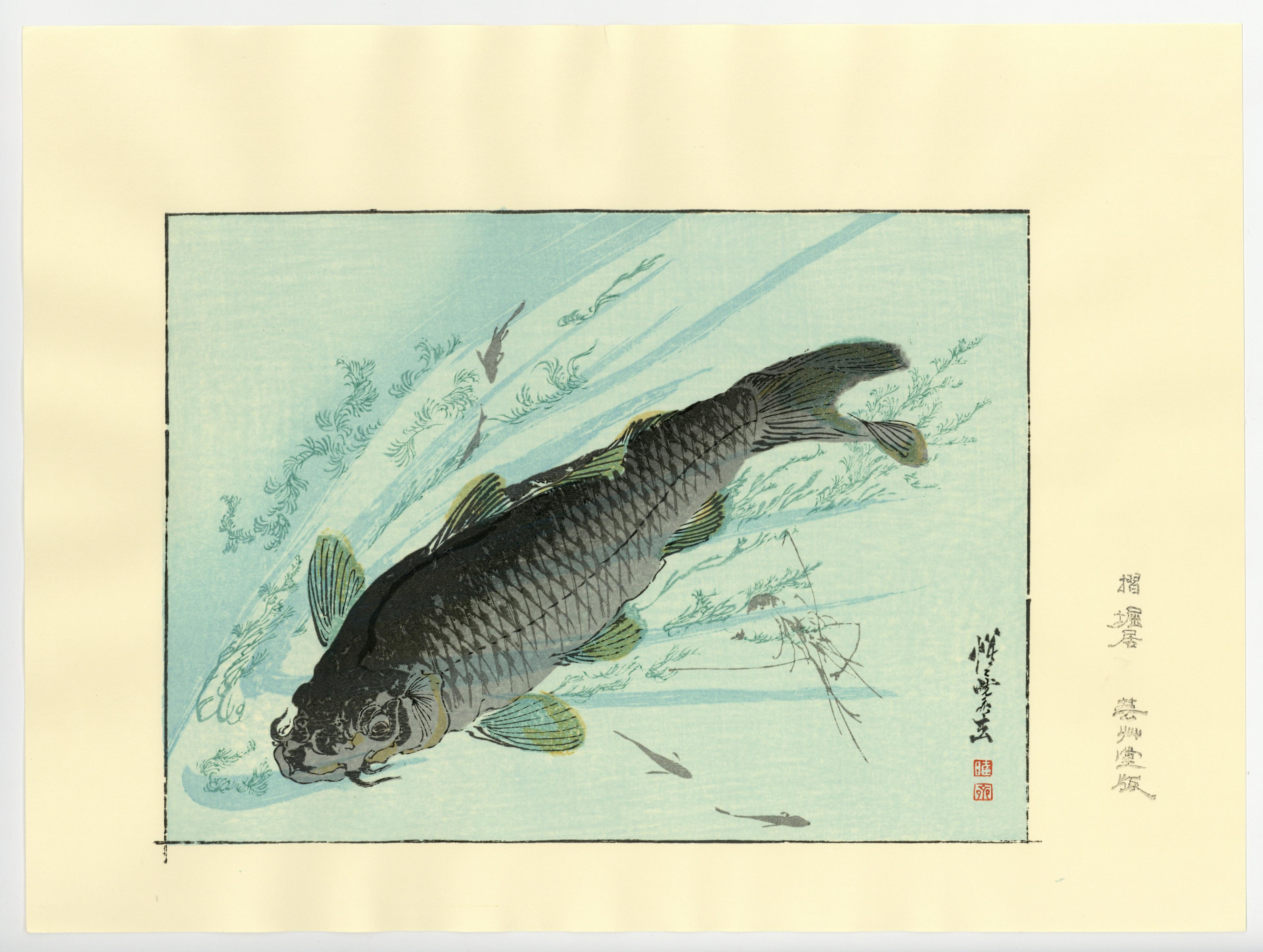 Original woodblock print – Kawanabe Kyosai – Kawazakana 川魚