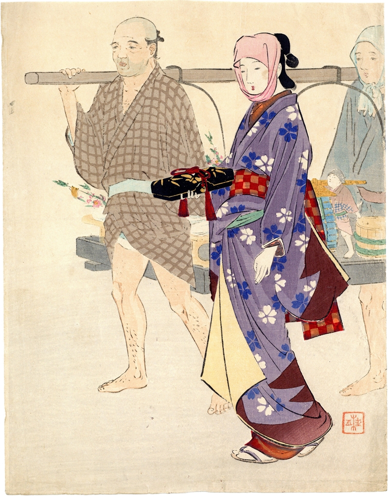 Original kuchi-e (frontispiece) woodblock print – Takeuchi Keishu (1861