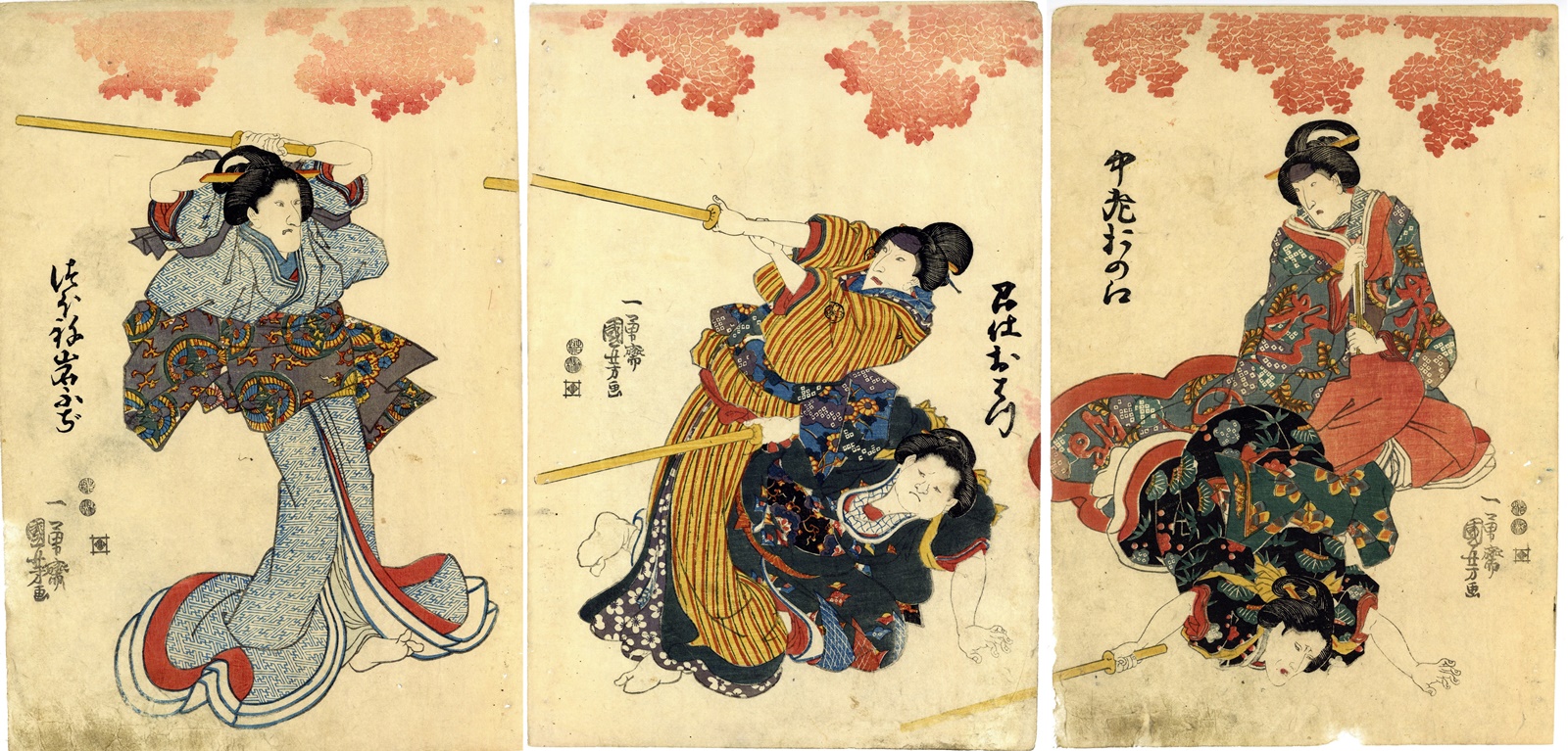 Original woodblock print, Triptych – Utagawa Kuniyoshi (1797-1861 