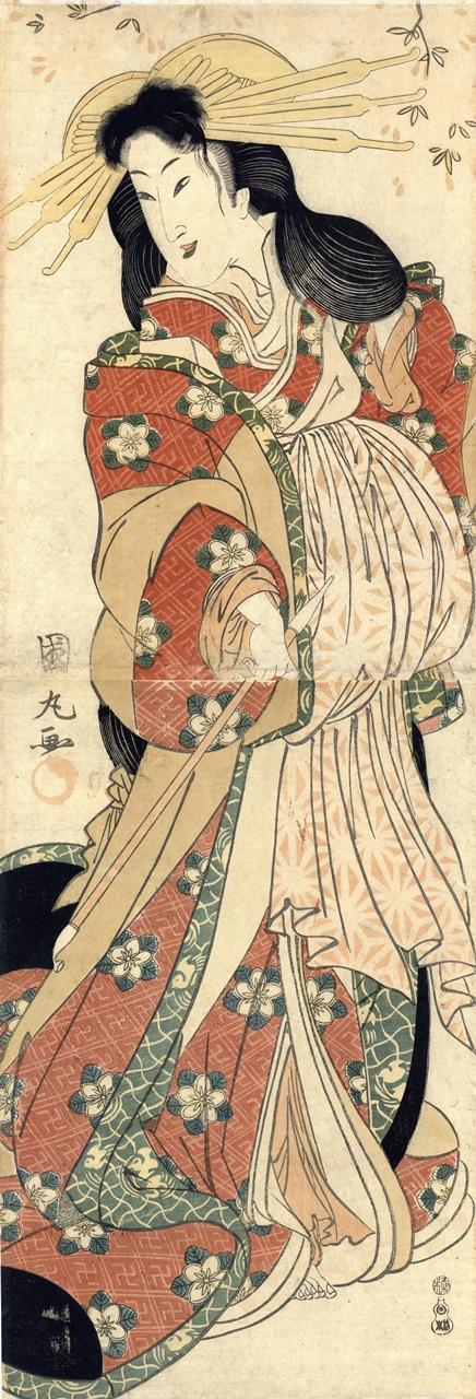 Original woodblock print vertical diptych - Paper - Utagawa Kunimaru 歌川国丸  (1794-1829) - Oiran-zu 花魁図 (High-ranking Courtesan) - Japan - ca 1812-1829  