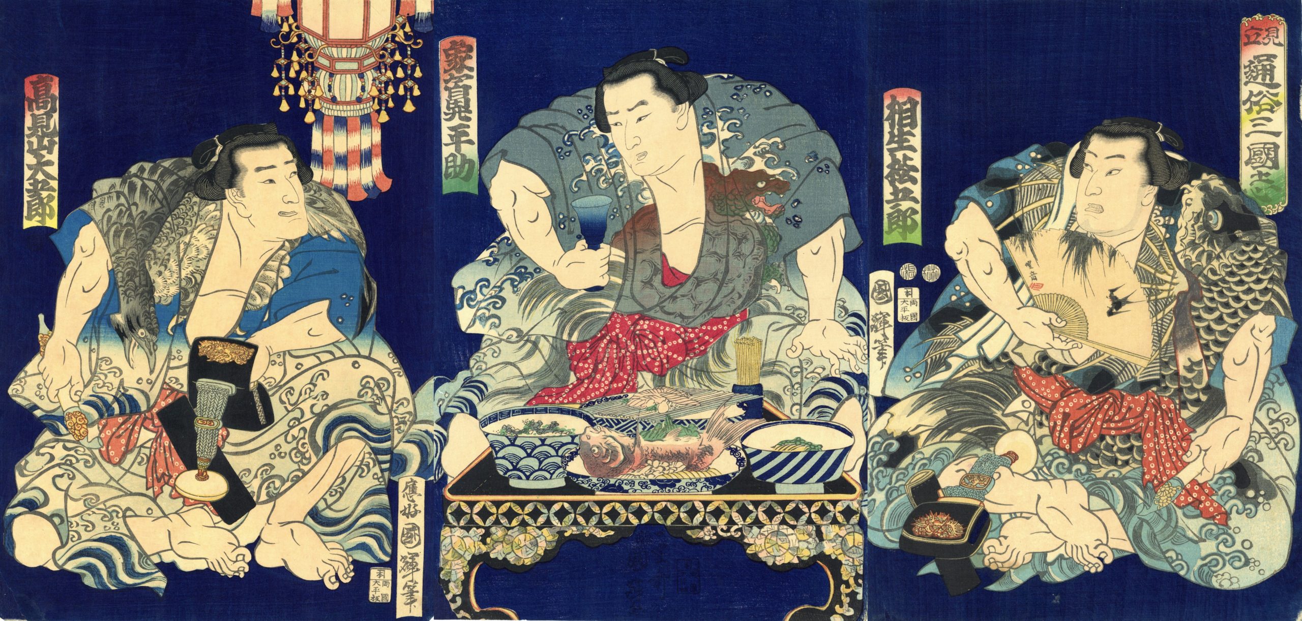 Original woodblock print triptych - Paper - Samurai - Utagawa Kuniteru II  (1829-1874) - 