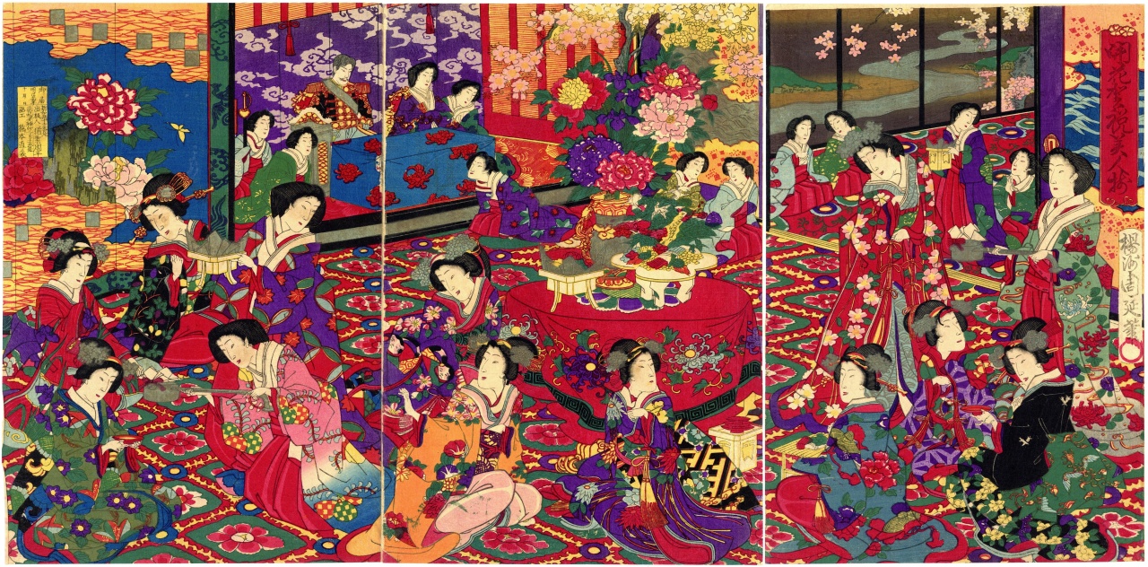 Original woodblock print triptych – Toyohara Yoshu Chikanobu (1838 